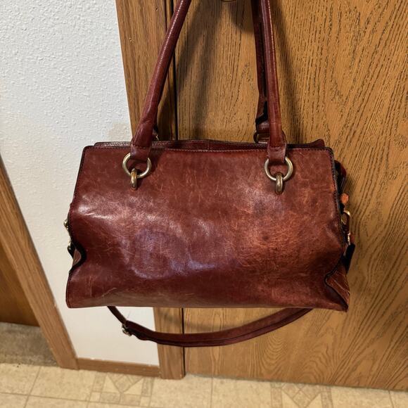 Wilsons Leather Burgundy Brown Leather Shoulder Bag Purse 14x8x8 Double Handle - Picture 8 of 16
